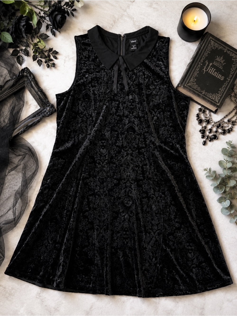 Disney Villains Black Velvet Collared Dress | Plus Size 28 | Gothic Halloween